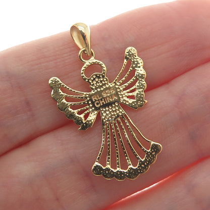 RL Richline Sterling Silver Gold Plated Round-Cut C Z Angel Minimalist Pendant
