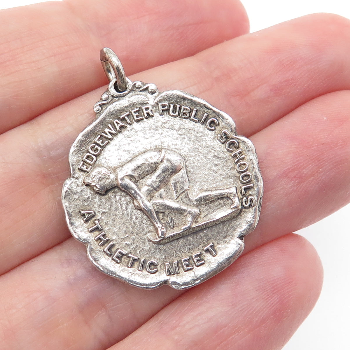 925 Sterling Silver Antique 1935 Edgewater Public Schools Athletic Meet Pendant
