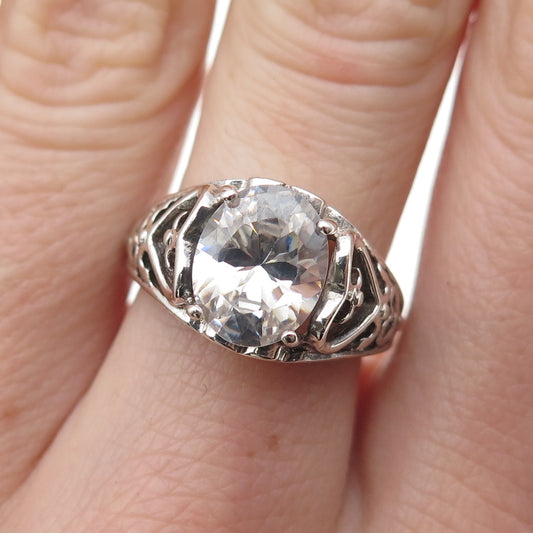 CHATEAU D'ARGENT 925 Sterling Silver Vintage Oval-Cut C Z Heart Ring Size 7