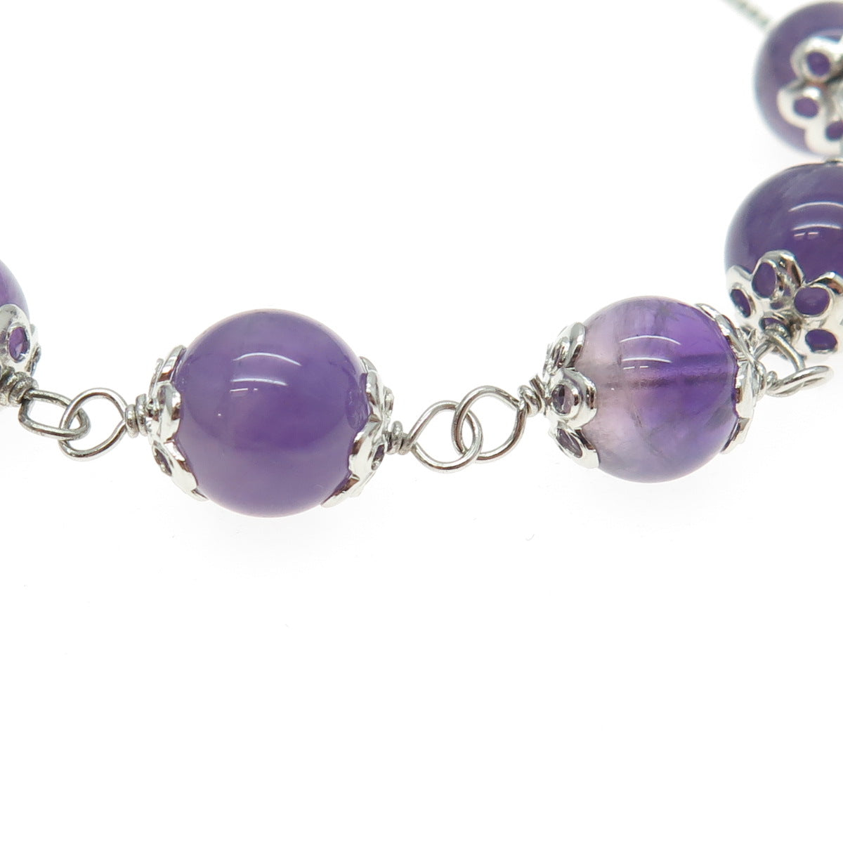 925 Sterling Silver Real Amethyst Gemstone Box Link Anklet 9.5"