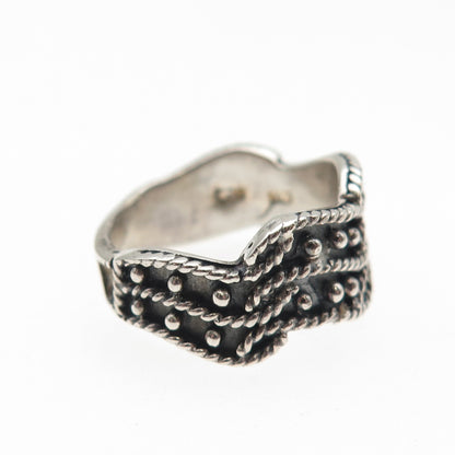 Charles Winston Sterling Silver Vintage Modernist Beaded Oxidized Ring Size 6.75