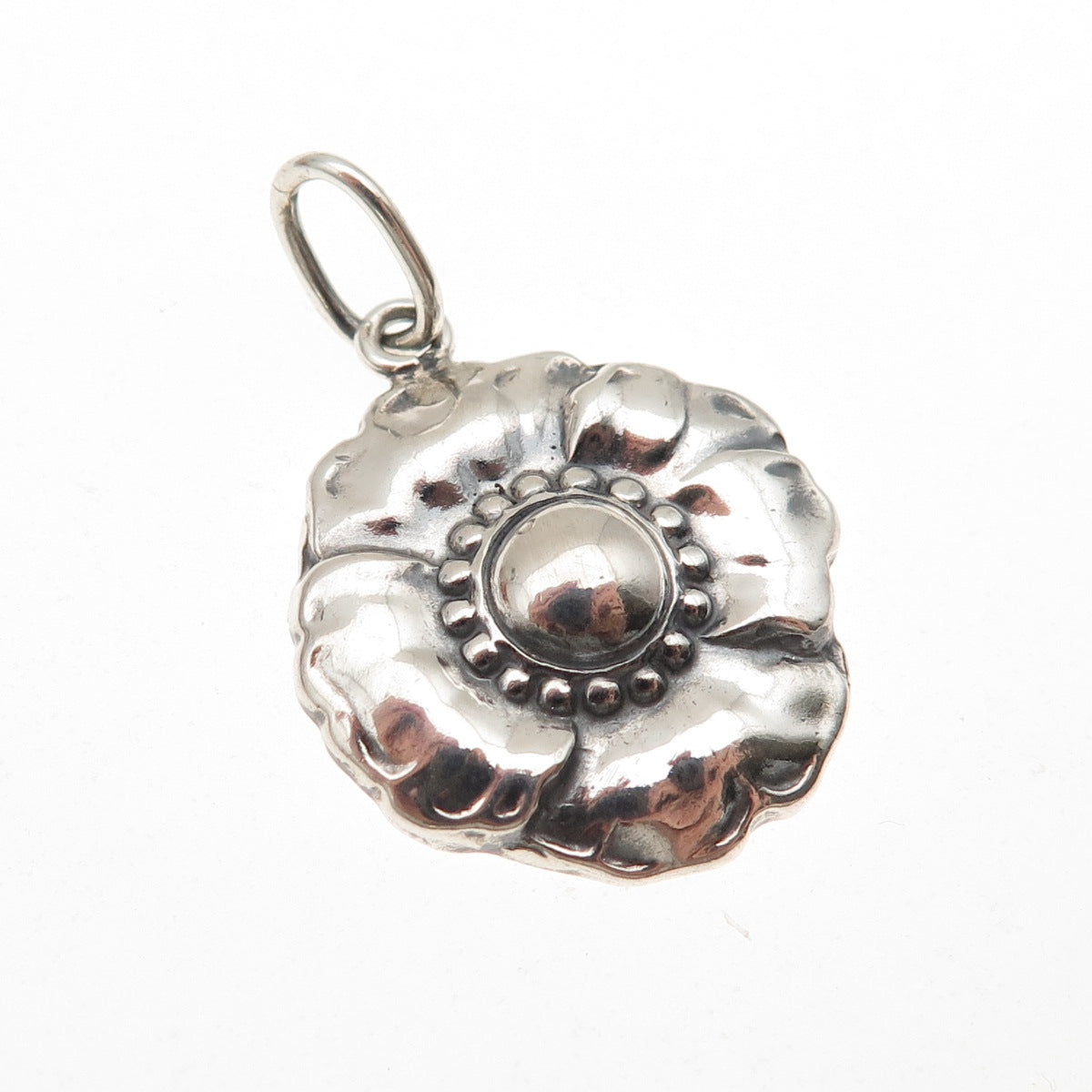 925 Sterling Silver Vintage Flower Oxidized Charm Pendant