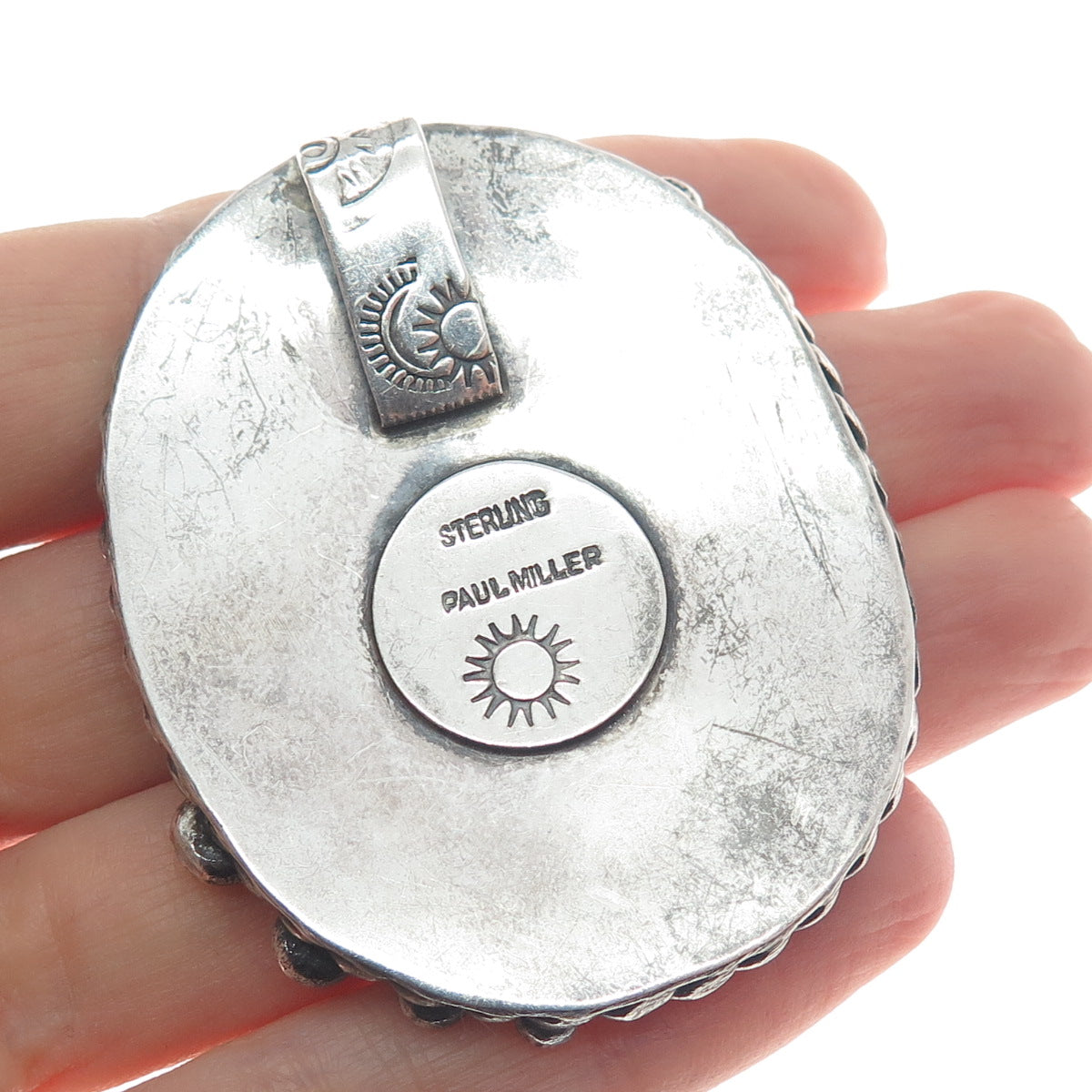 PAUL MILLER 925 Sterling Silver Vintage Real Fossil Modernist Oxidized Pendant