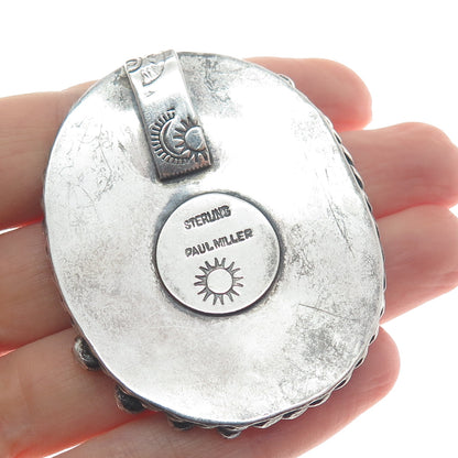PAUL MILLER 925 Sterling Silver Vintage Real Fossil Modernist Oxidized Pendant