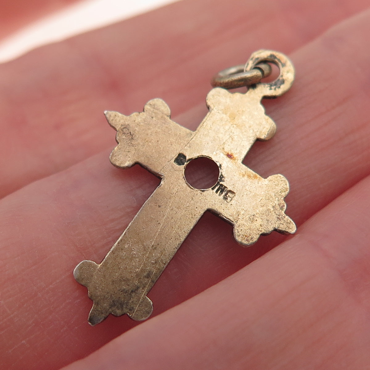 925 Sterling Gold Plated Antique Art Deco Cross Pendant (missing stanhope)