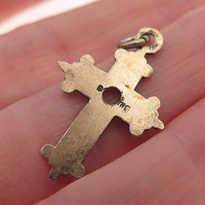 925 Sterling Gold Plated Antique Art Deco Cross Pendant (missing stanhope)