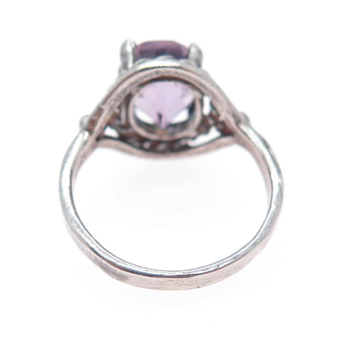 925 Sterling Silver Vintage Real Amethyst Oxidized Ring Size 5