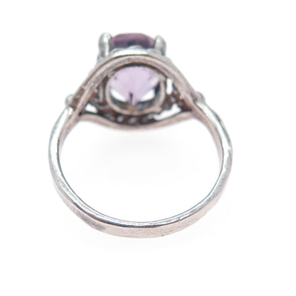 925 Sterling Silver Vintage Real Amethyst Oxidized Ring Size 5