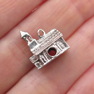 J.M. FISHER 925 Sterling Silver Vintage Old Church Mini 3D Charm Pendant