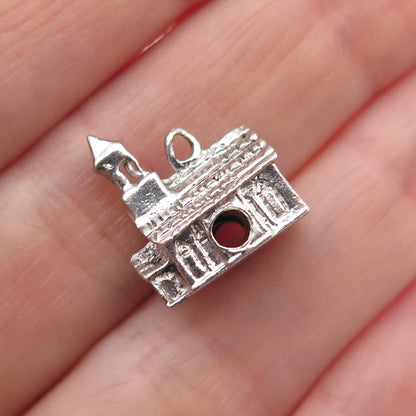 J.M. FISHER 925 Sterling Silver Vintage Old Church Mini 3D Charm Pendant
