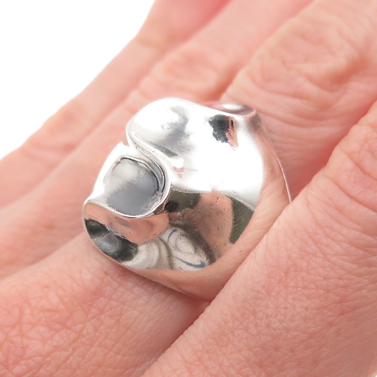 925 Sterling Silver Vintage Mexico Modernist Zig Zag Oxidized Ring Size 8.25
