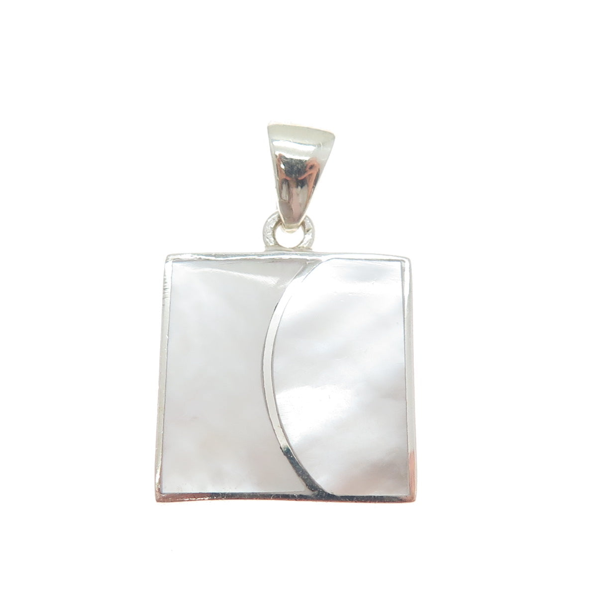 925 Sterling Silver Vintage Real MOP Modernist Square Charm Pendant