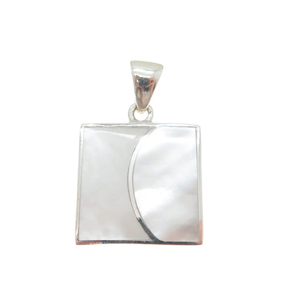 925 Sterling Silver Vintage Real MOP Modernist Square Charm Pendant