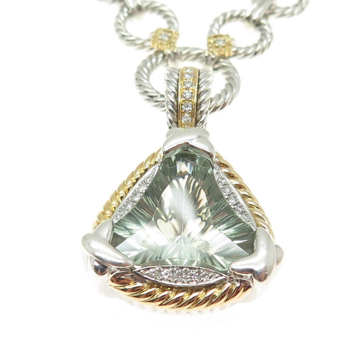 DANWAK 18K Gold Sterling 23-Diamond 0.21ct & Green Amethyst 10.77ct Necklace 16"