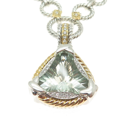DANWAK 18K Gold Sterling 23-Diamond 0.21ct & Green Amethyst 10.77ct Necklace 16"