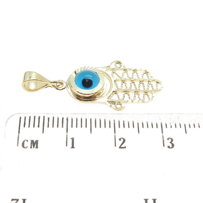 14K Yellow Gold Enamel Evil's Eye Hamsa Amulet Minimalist Charm Pendant