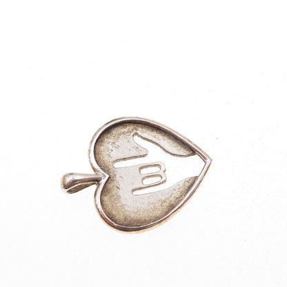 JCF Ferrara Sterling Silver Vintage I Love You Sign Language Heart Charm Pendant