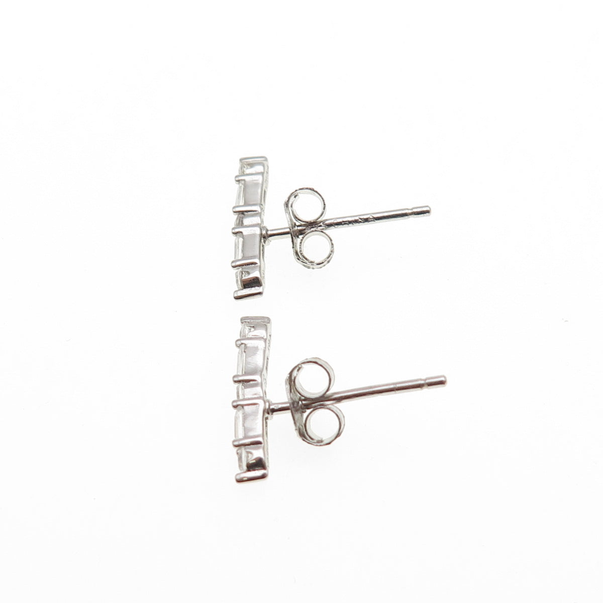 925 Sterling Silver Round & Emerald-Cut C Z Bar Earrings