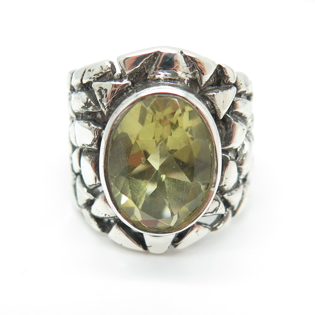 925 Sterling Silver Vintage Real Citrine Nugget Oxidized Ring Size 6