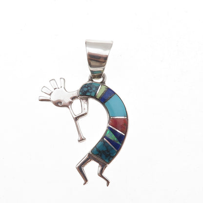 Calvin Begay & A Touch of Santa Fe Old Pawn Sterling Multi-Gem Kokopelli Pendant