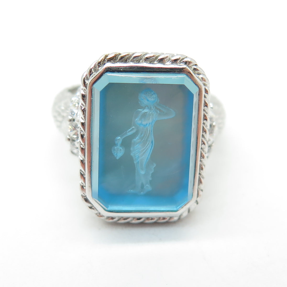 JUDITH RIPKA 925 Sterling Silver MOP C Z & Carved Glass Aphrodite Ring Size 6.25