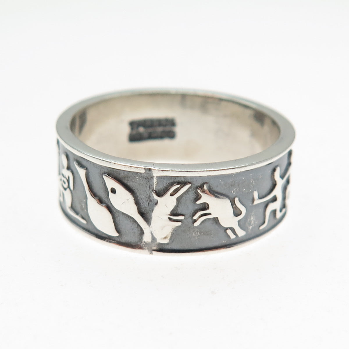 925 Sterling Silver Vintage Mexico Zodiac Calendar Oxidized Band Ring Size 11.75
