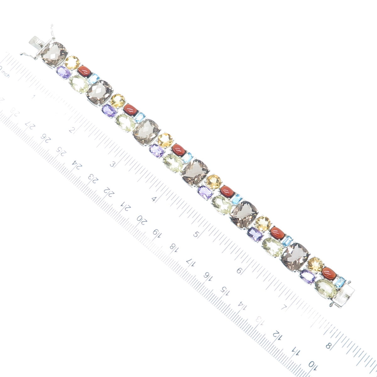 MICHELLE ALBALA Sterling Silver Quartz Citrine Amethyst Topaz Garnet Bracelet 7"