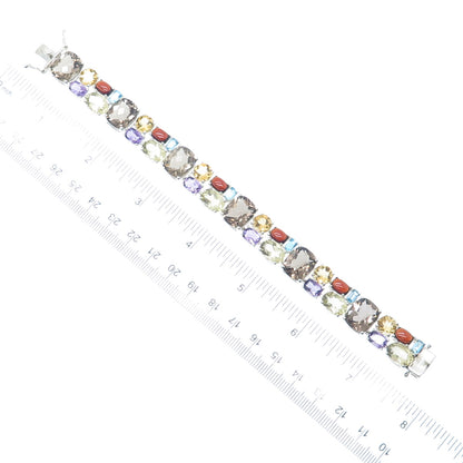 MICHELLE ALBALA Sterling Silver Quartz Citrine Amethyst Topaz Garnet Bracelet 7"