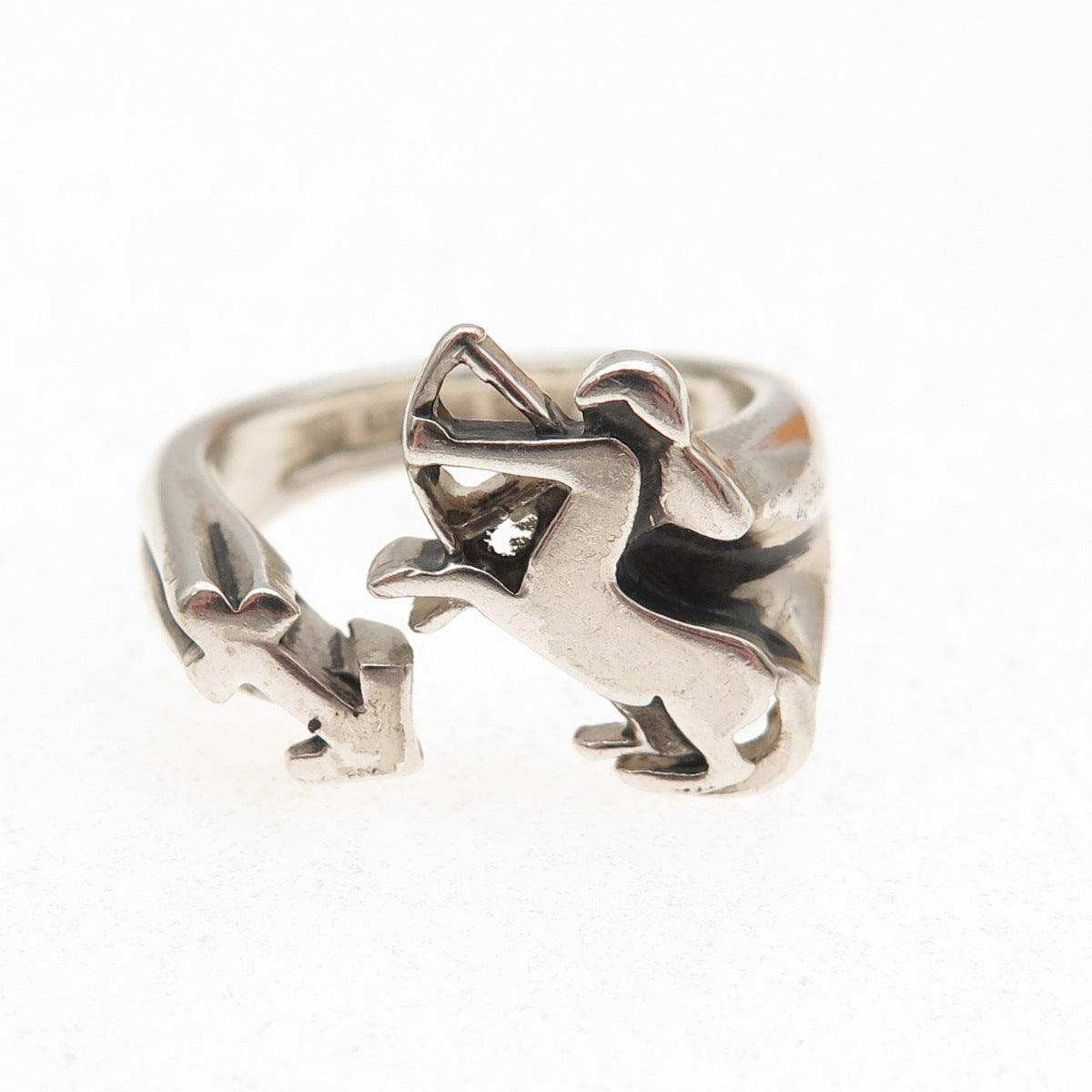 Swank 925 Sterling Silver Vintage Sagittarius Zodiac Adjustable Ring Size 8.5