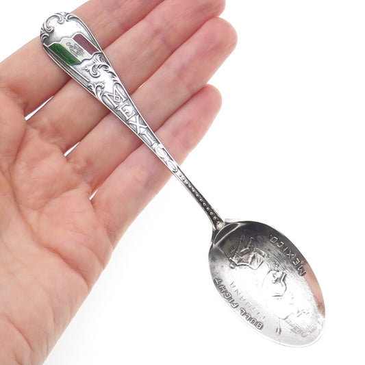 PAYE & BAKER 925 Sterling Silver Antique Art Deco Enamel Mexico Coffee Spoon
