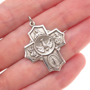 Bliss 925 Sterling Silver Antique Art Deco 4-Way Cross Catholic Charm Pendant