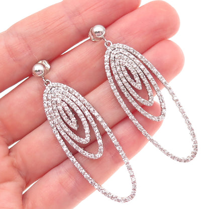 925 Sterling Silver Round-Cut C Z Multi-Circle Dangle Earrings