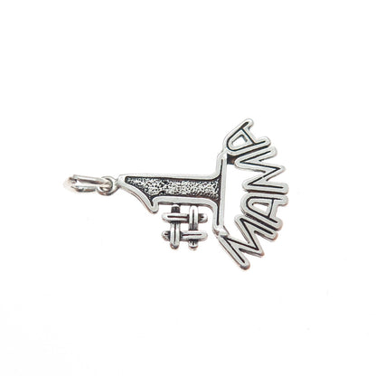 925 Sterling Silver Vintage 1980 #1 Mama Oxidized Minimalist Charm Pendant