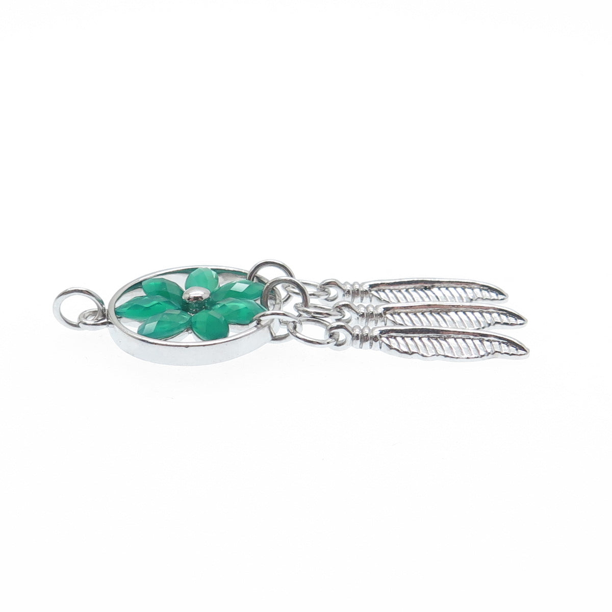 925 Sterling Silver Real Green Chalcedony Dreamcatcher Charm Pendant