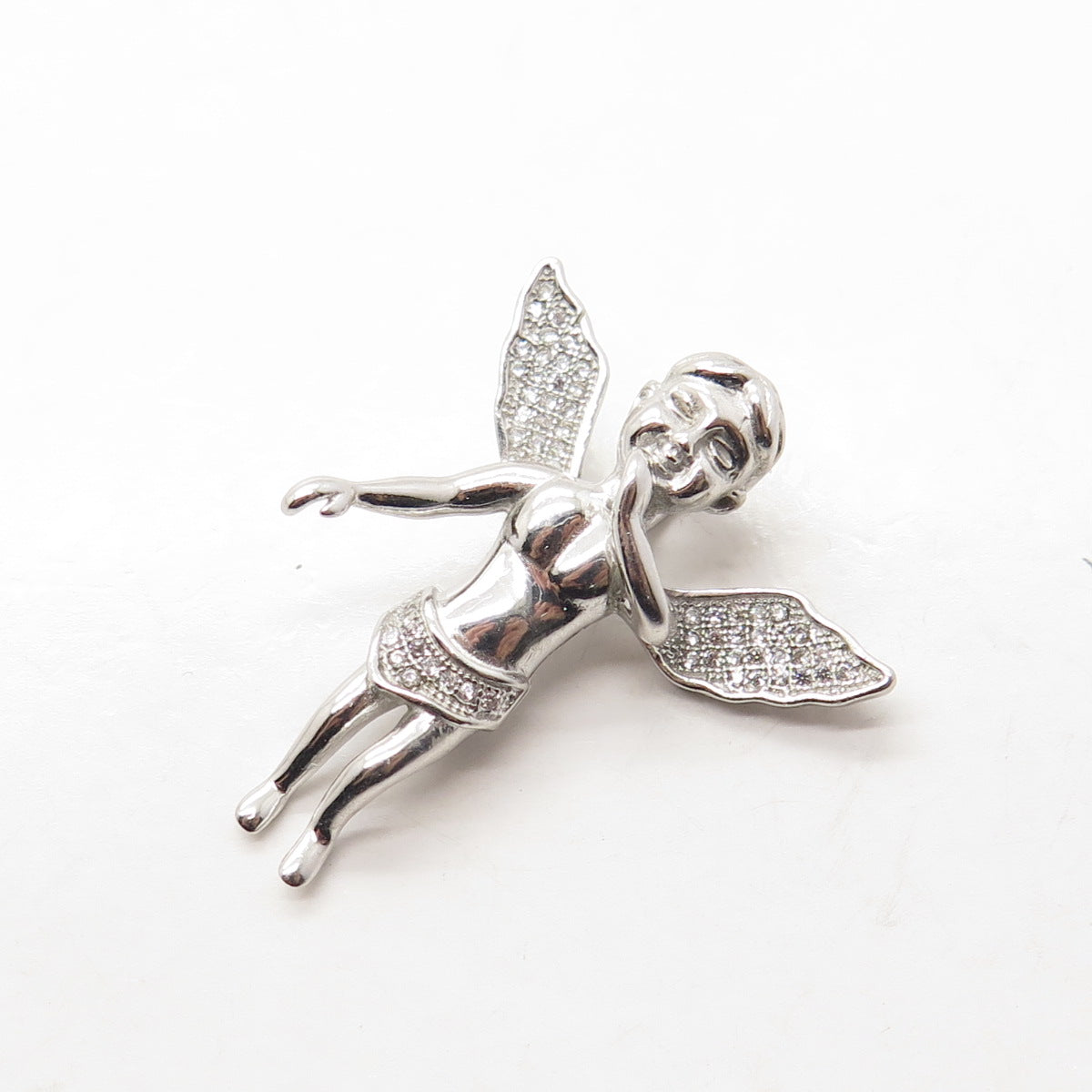 925 Sterling Silver Pave C Z Cherub Angel Slide Pendant