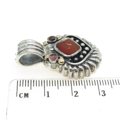 JOIELLE 925 Sterling Silver & 14K Gold Vintage Real Carnelian Tourmaline Pendant