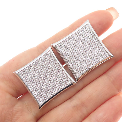 925 Sterling Silver Round-Cut C Z 25mm Square Stud Earrings