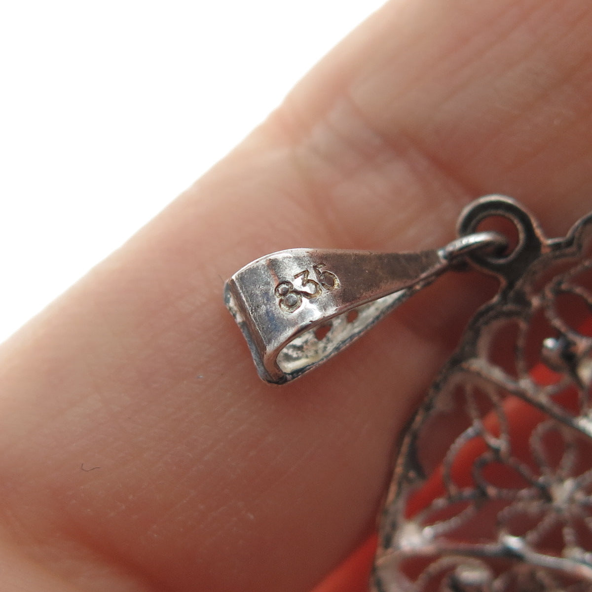 835 Silver Vintage Filigree Floral Oxidized Pendant
