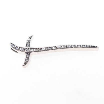 925 Sterling Silver Round-Cut C Z Cross Sword Slide Pendant