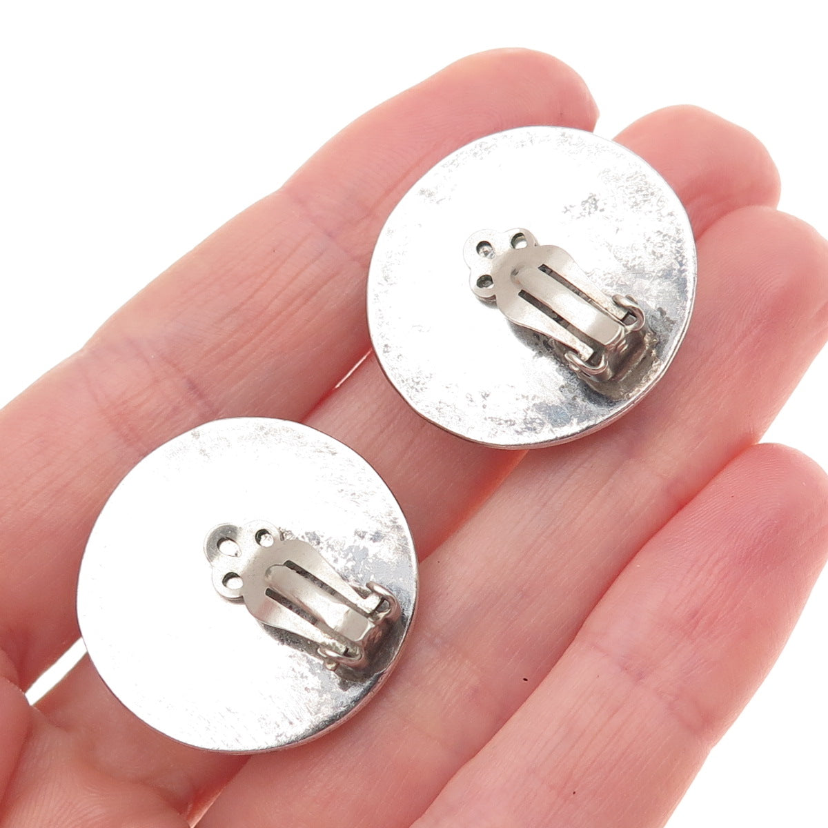 Old Pawn 925 Sterling Silver Vintage Southwestern Concho Tribal Clip On Earrings