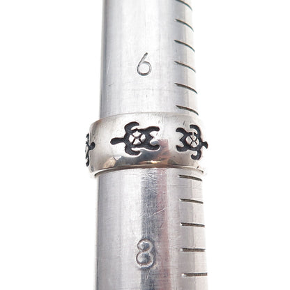 Peter Stone 925 Sterling Silver Vintage Turtle Oxidized Band Ring Size 7.25