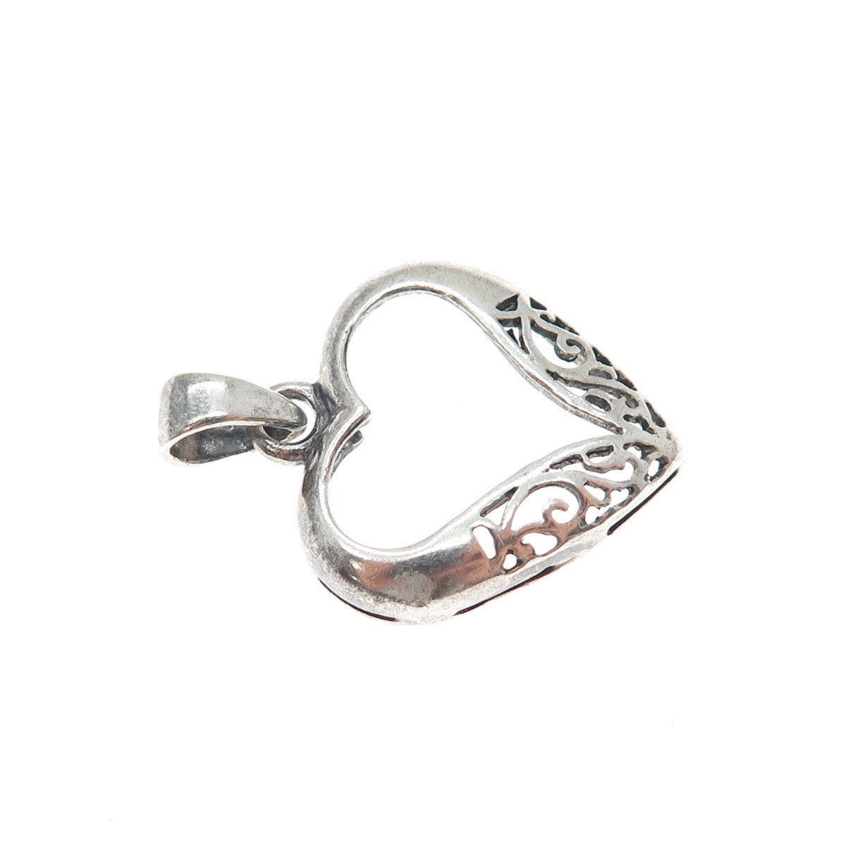 925 Sterling Silver Vintage Ornate Heart Oxidized Charm Pendant