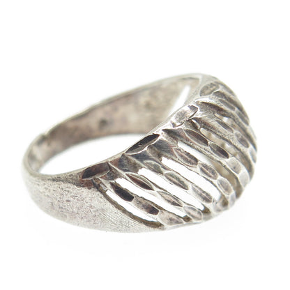 925 Sterling Silver Vintage Diamond-Cut Ribbed Dome Ring Size 6.75