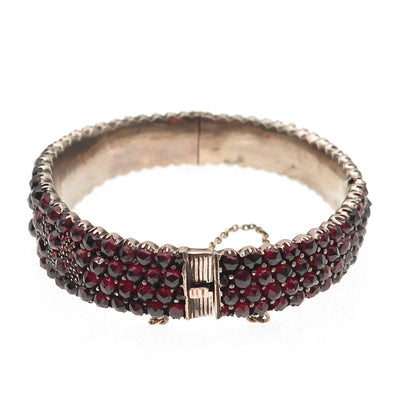 925 Sterling GF Antique Art Deco Bohemian Garnet Bracelet 7" (missing 1 stone)
