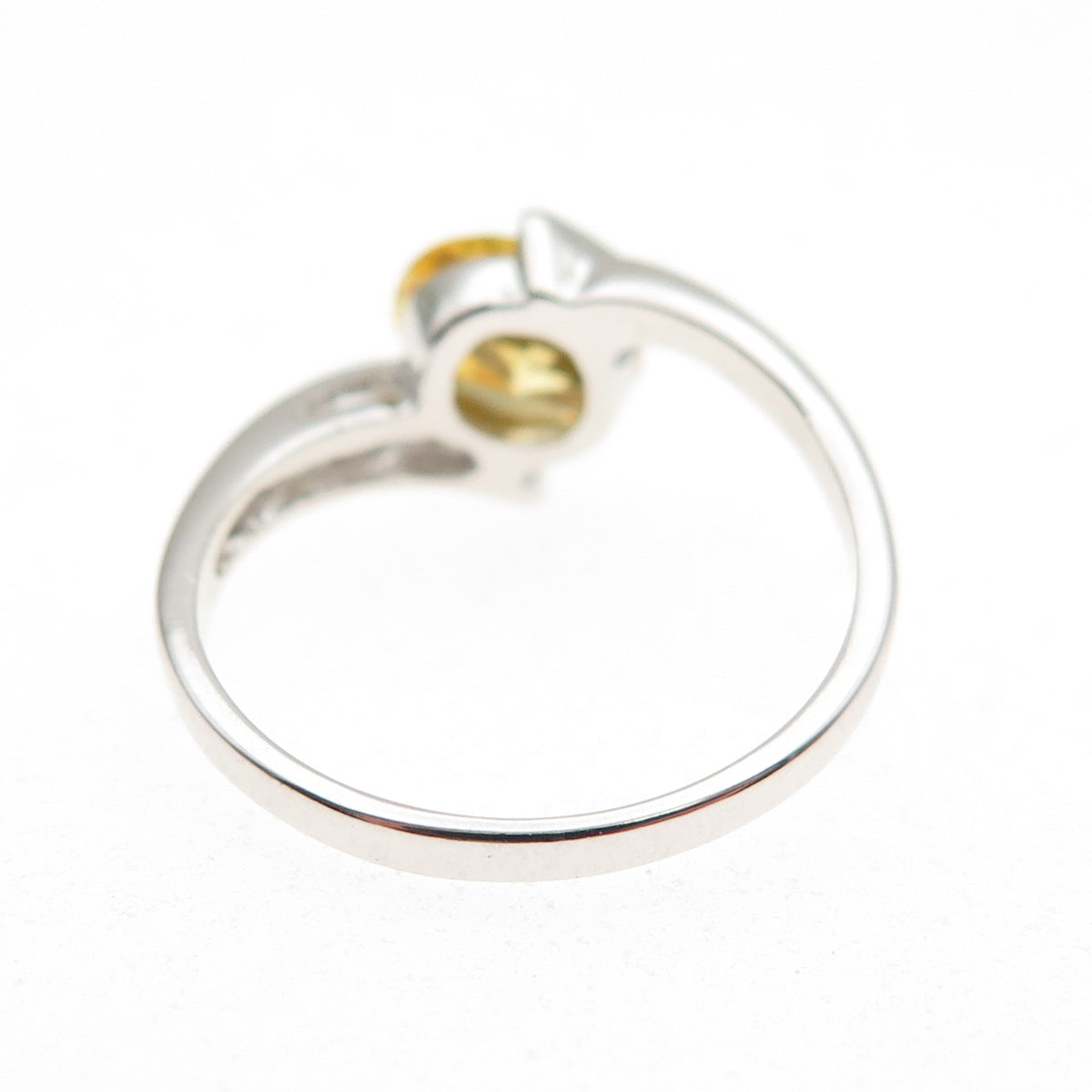 925 Sterling Silver Oval-Cut Canary C Z Bypass Ring Size 6