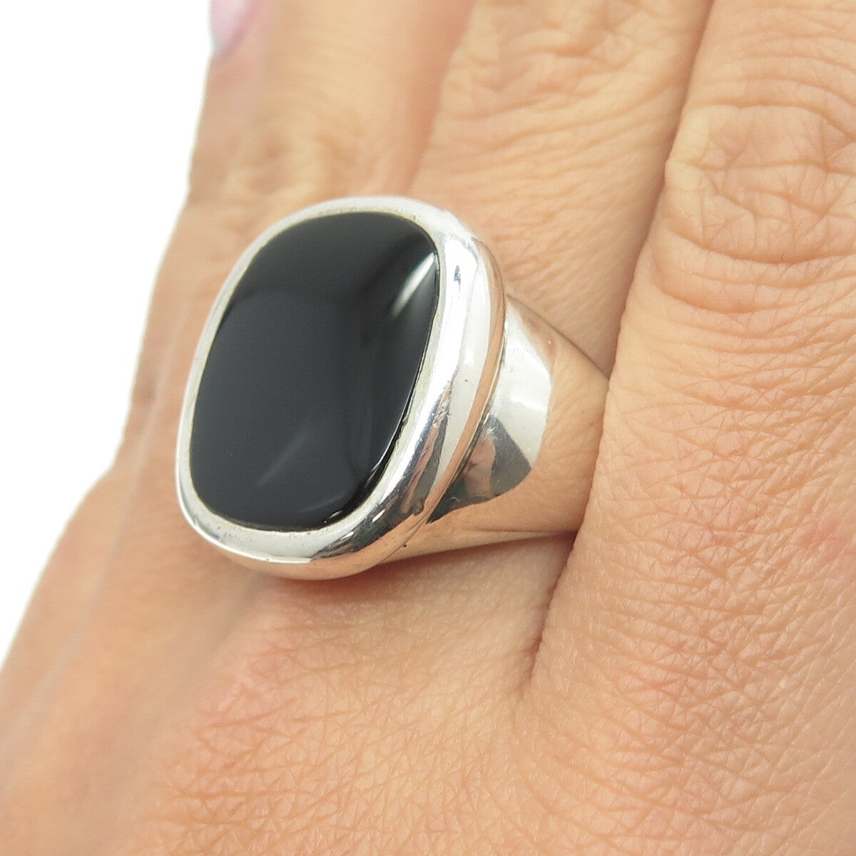 925 Sterling Silver Vintage Real Black Onyx Signet Ring Size 10.75