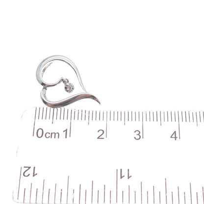 925 Sterling Silver Round-Cut C Z Heart Minimalist Charm Slide Pendant