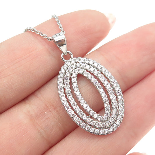925 Sterling Silver Round-Cut C Z Multi-Circle Oval Cable Chain Necklace 18"
