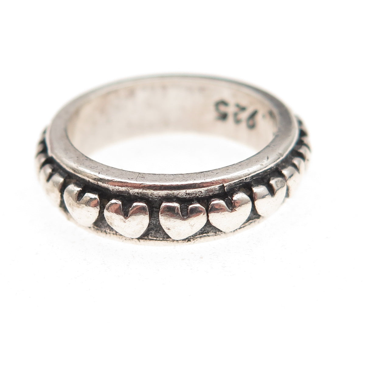 925 Sterling Silver Vintage Eternity Hearts Oxidized Band Ring Size 5.75