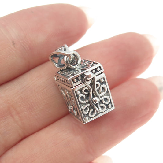 925 Sterling Silver Vintage Cross Floral Pill Box Minimalist Charm Pendant